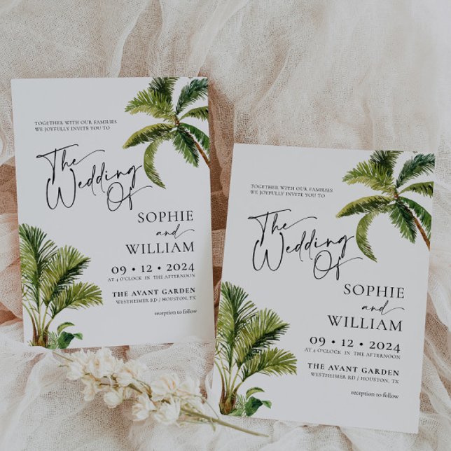 Tropical Palm Trees Wedding Invitation (Creator Uploaded)