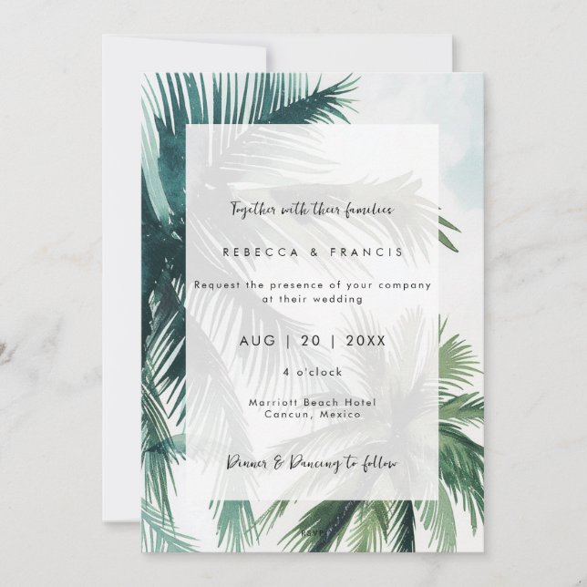tropical palm trees wedding invitation (Front)