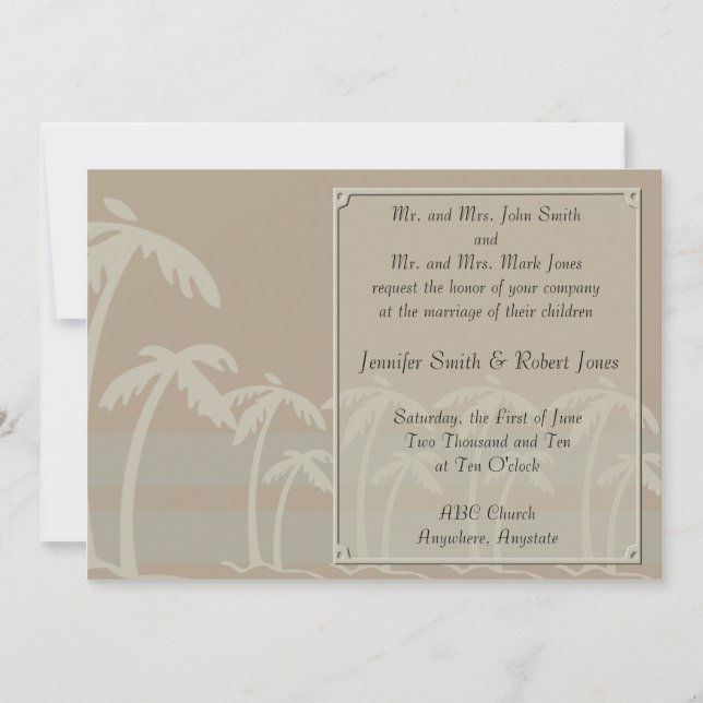 Tropical Palm Trees Wedding Invitations (Front)