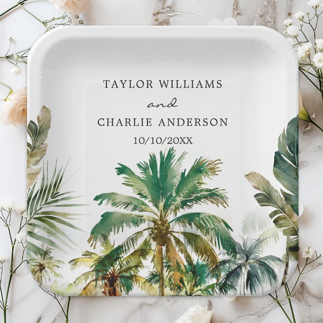 Tropical Palm Trees Wedding Paper Plates (Creator Uploaded)
