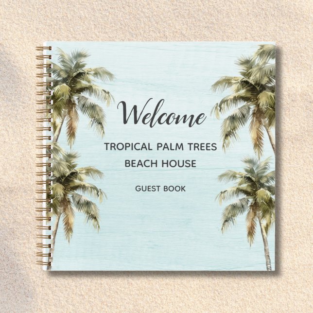 Tropical Palm Trees Welcome Beach House Guest Book (Creator Uploaded)