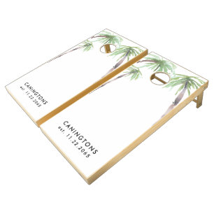Tropical Palm Trees White Beachy Cornhole Set