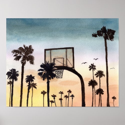 Tropical Palm Trees with Basketball Hoop Poster
