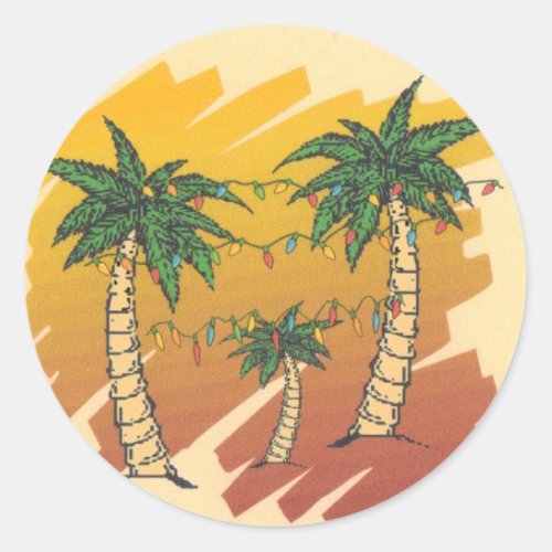 Tropical Palm Trees with Christmas Lights Classic Round Sticker