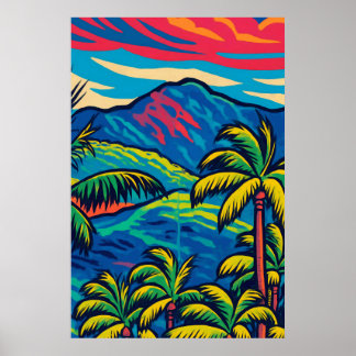 Tropical Palm Trees with Ko'olau Mountain Pop Art  Poster