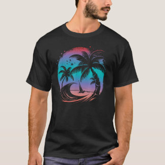 Tropical Palm Trees with Sailboat Beach Island Sun T-Shirt