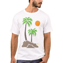 Tropical palm trees with sun on a small island iso