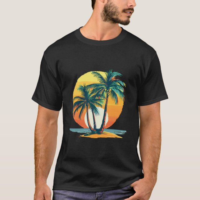 Tropical Palm Trees with Vibrant Sunset T-Shirt (Front)