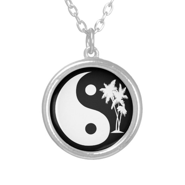 Tropical Palm Trees Yin Yang Necklace (Front)