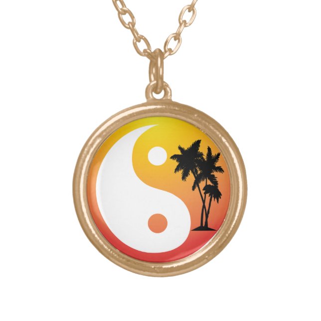 Tropical Palm Trees Yin Yang Necklace (Front)