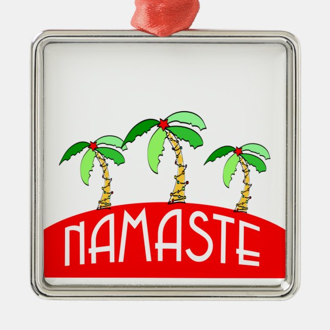 Tropical Palm Trees Yoga Namaste Christmas Metal Ornament (Front)