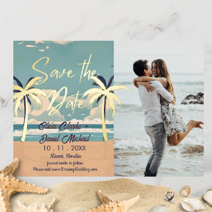 Tropical Palm Vintage Beach Save the Date Foil Invitation