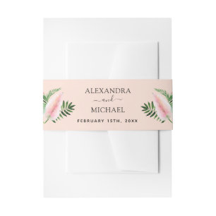 Tropical Palm Watercolor Blush Pink Hawaiian Invitation Belly Band