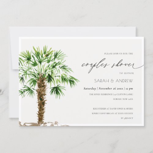 Tropical Palm Watercolor Couples Shower Invite