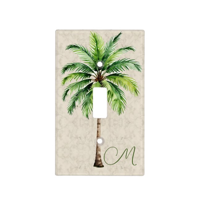  Tropical Palm Watercolor Elegant Monogram Light Switch Cover (Front)