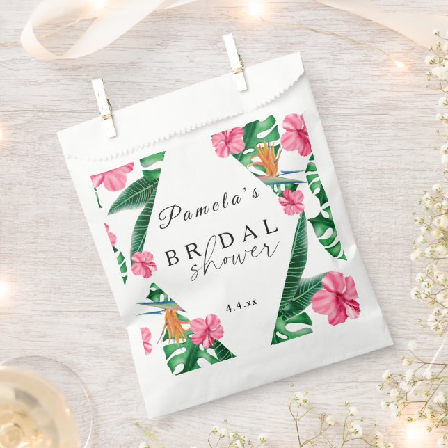 Tropical Palm Watercolor Geometric Bridal Shower  Favor Bag (Clipped)