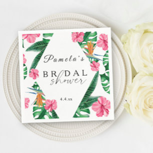 Tropical Palm Watercolor Geometric Bridal Shower  Napkins