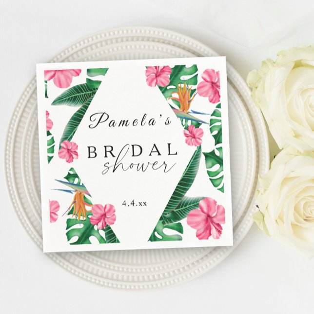 Tropical Palm Watercolor Geometric Bridal Shower  Napkins (Creator Uploaded)