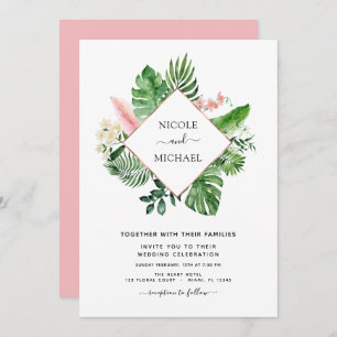 Tropical Palm Watercolor Geometric Wedding Invitation