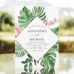Tropical Palm Watercolor Geometric Wedding Invitation<br><div class="desc">Tropical Green Palm Leaves and Blush Pink Flowers Watercolor with Faux Rose Gold Foil Geometric shape Spring or Summer Wedding Invitations - includes beautiful and elegant script typography with modern tropical botanical flowers and greenery for the special Wedding day celebration.</div>