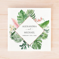 Tropical Palm Watercolor Geometric Wedding Napkins