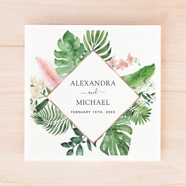 Tropical Palm Watercolor Geometric Wedding Napkins (Creator Uploaded)