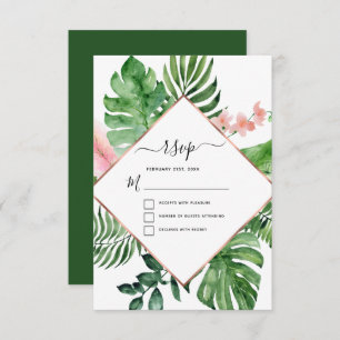 Tropical Palm Watercolor Geometric Wedding RSVP Invitation