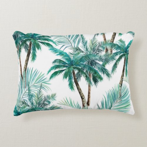 Tropical Palm Watercolor Jungle Pattern Accent Pillow