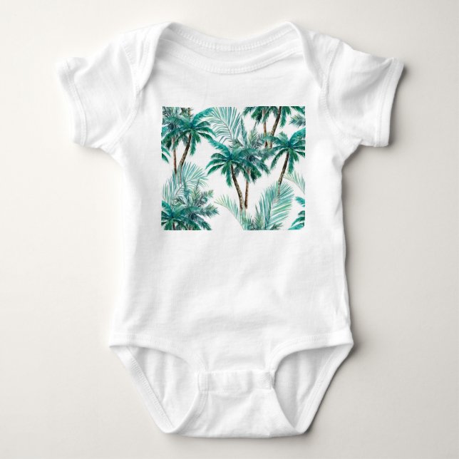 Tropical Palm: Watercolor Jungle Pattern. Baby Bodysuit (Front)
