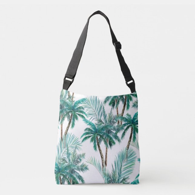 Tropical Palm: Watercolor Jungle Pattern. Crossbody Bag (Front)
