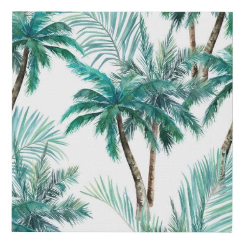 Tropical Palm Watercolor Jungle Pattern Faux Canvas Print