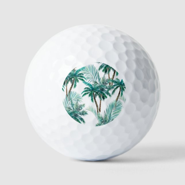 Tropical Palm: Watercolor Jungle Pattern. Golf Balls (Front)