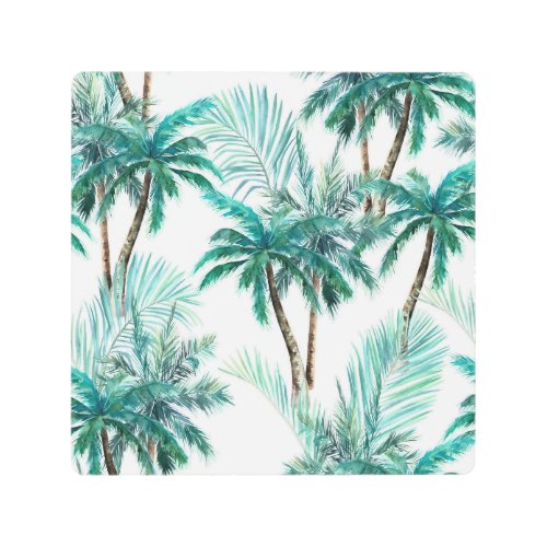 Tropical Palm Watercolor Jungle Pattern Metal Print