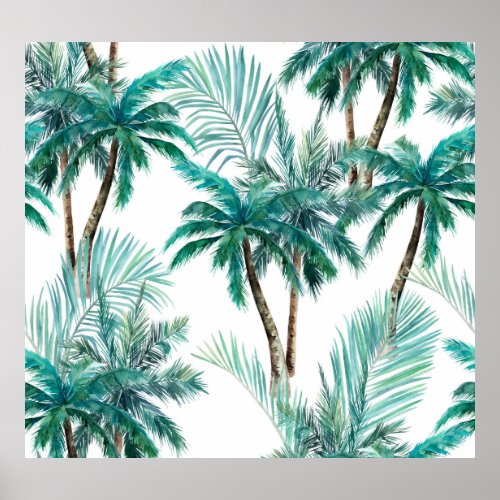 Tropical Palm Watercolor Jungle Pattern Poster