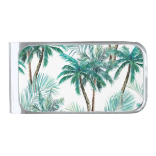 Tropical Palm: Watercolor Jungle Pattern. Silver Finish Money Clip