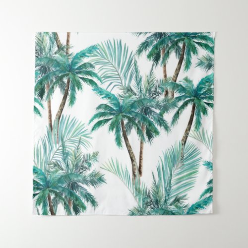 Tropical Palm Watercolor Jungle Pattern Tapestry