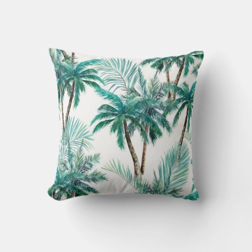 Tropical Palm Watercolor Jungle Pattern Throw Pillow