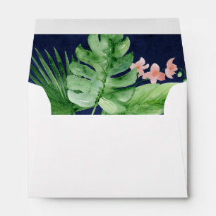 Tropical Palm Watercolor Navy Blue Wedding Luau Envelope