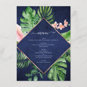 Tropical Palm Watercolor Navy Blue Wedding Menu