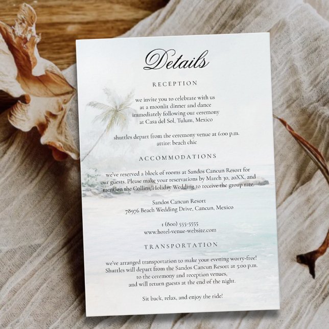 Tropical Palm Watercolor Wedding Details Insert Ca (Creator Uploaded)