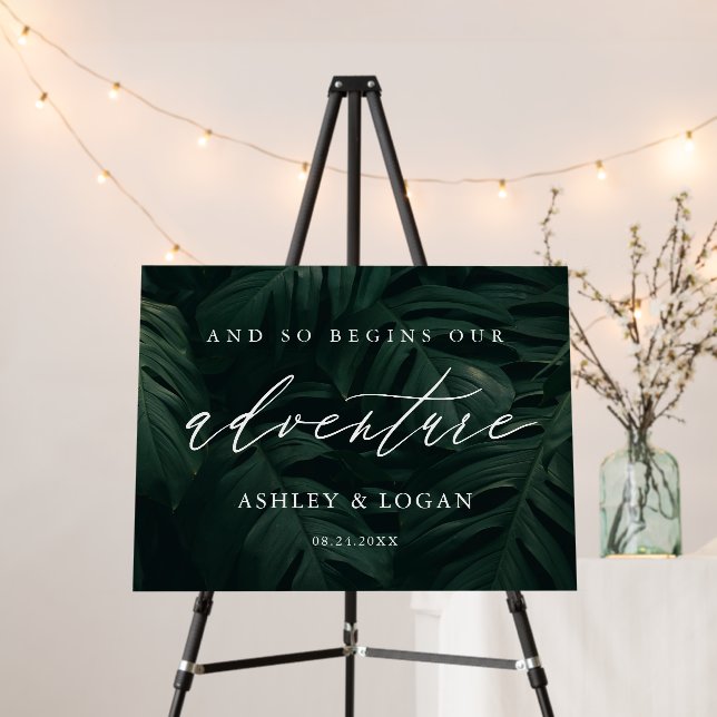 Tropical Palm Wedding Adventure Welcome Sign (In Situ (Stand))