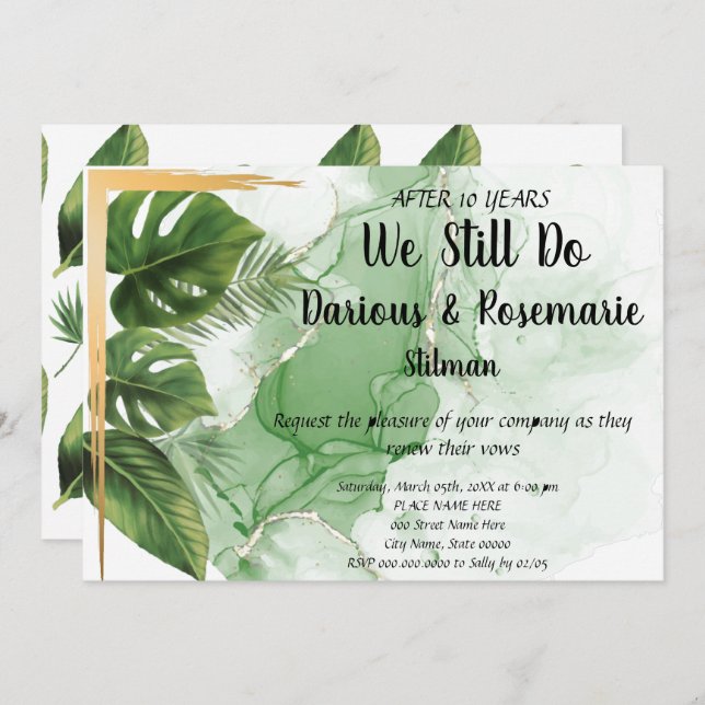 Tropical Palm Wedding Anniversary Renewal Vows Invitation (Front/Back)