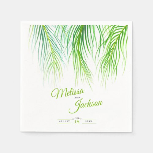 Tropical palm wedding lush green and white napkins