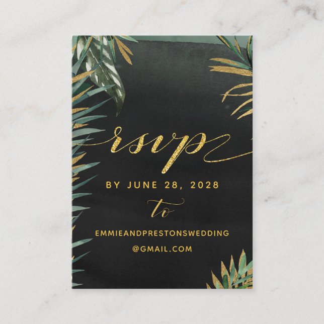 Tropical Palm Wedding Online RSVP & Details Mighty Business Card (Front)
