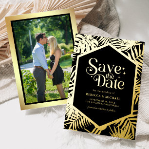 Tropical Palm Wedding Photo Save the Date Gold Foil Invitation