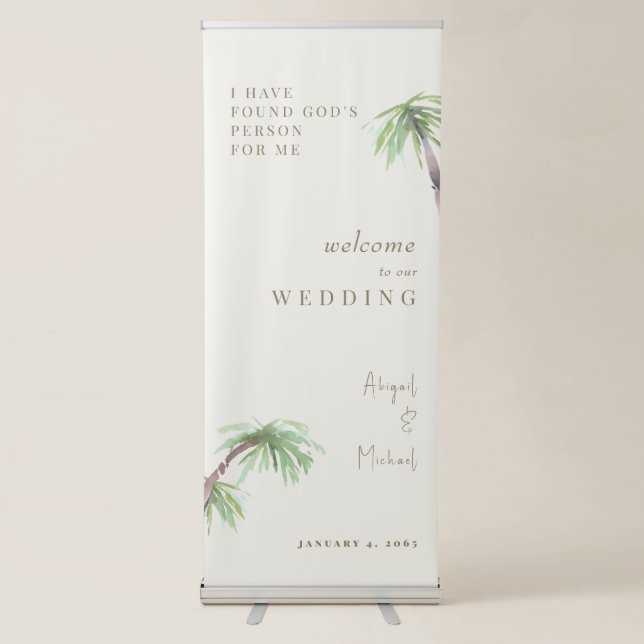 Tropical Palm Wedding Simple Retractable Banner (Front)
