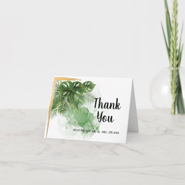 Tropical Palm Wedding Thank You Card (Front)