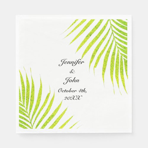 Tropical Palm Weddings Glittery Green Gold 2023 Napkins