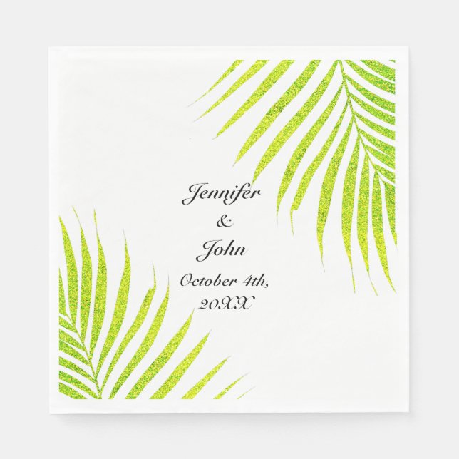 Tropical Palm Weddings Glittery Green Gold 2023 Napkins (Front)