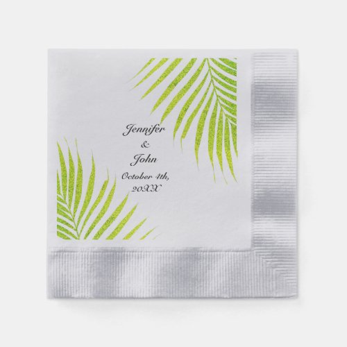 Tropical Palm Weddings Glittery Green Gold Silver Napkins